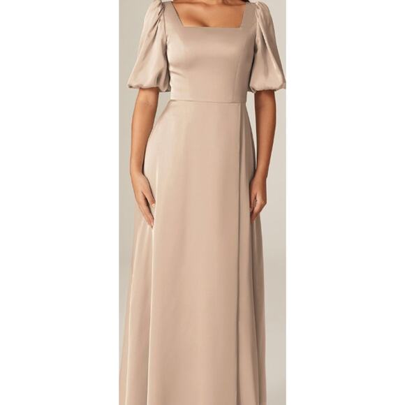 FORMAL PARTY AW SZ 6 S Taupe Etta Satin Prom Party A-line Maxi Dess New b87 - Picture 1 of 10